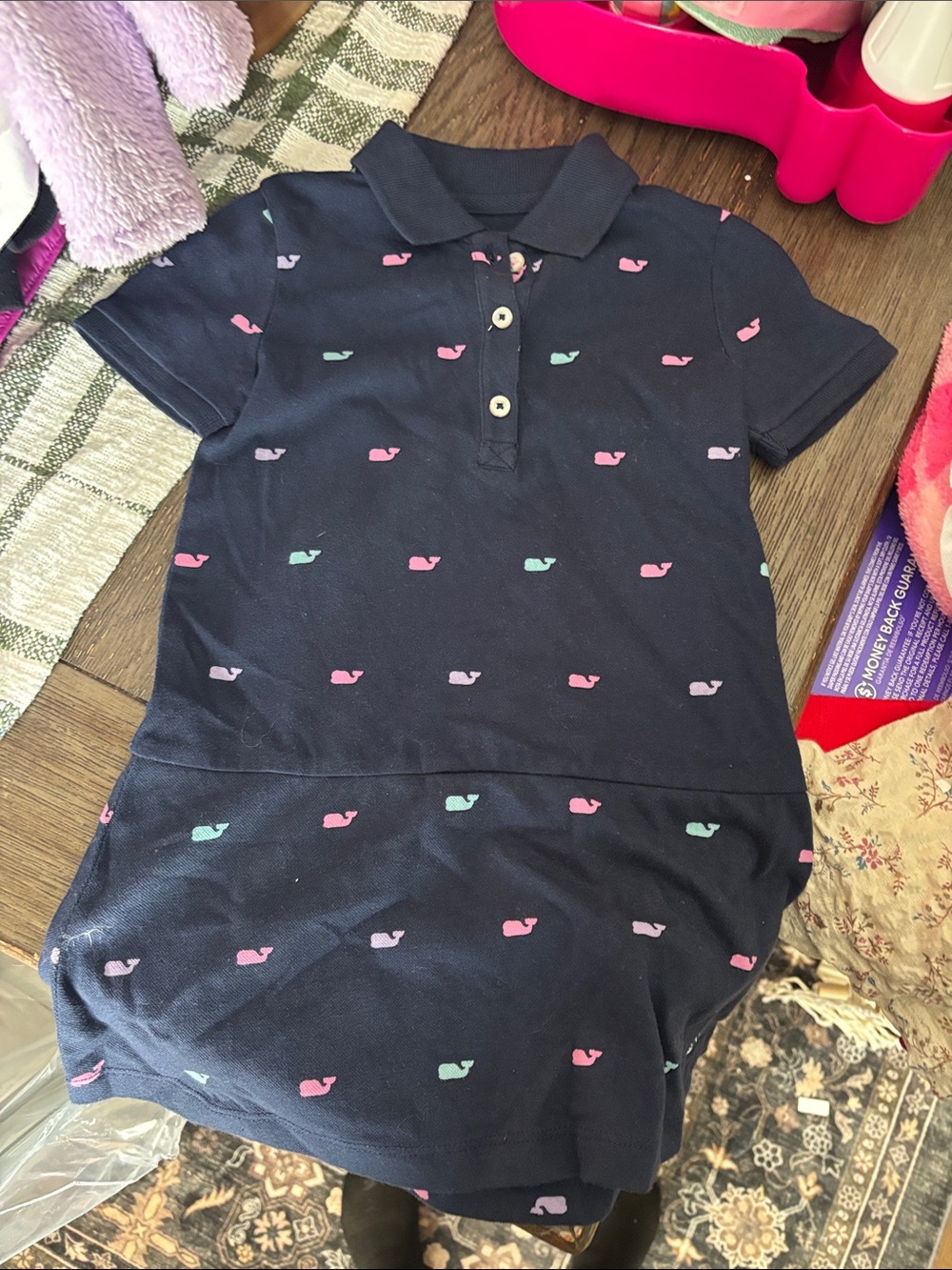 Vineyard Vines Navy Polo Dress with Pink & Mint Whale Motifs